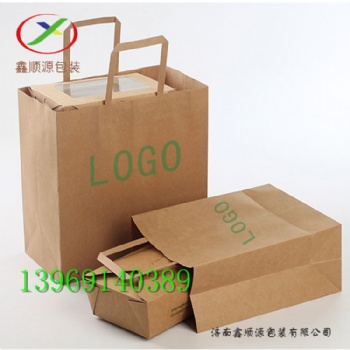 山東濟南鑫順源手提紙袋，牛皮紙打包袋，方底食品紙袋
