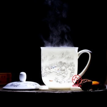 中南海骨瓷會議杯 陶瓷帶蓋茶杯 公務(wù)人員辦公杯訂做廠家