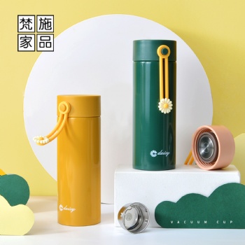 廠家批發(fā)便攜保溫杯網(wǎng)紅小菊花創(chuàng)意提繩學生不銹鋼水杯禮品定制