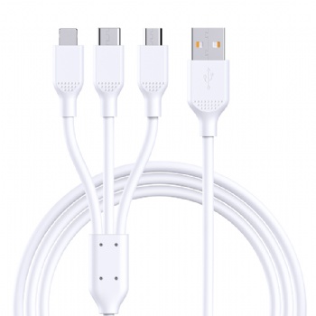 合和核純色白色PVC一拖三2A快充數(shù)據(jù)線充電線適用于 蘋果華為三星